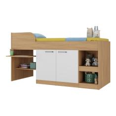 Cama Solteiro Multifuncional para Colchão 188 x 78cm com 2 Portas e Escrivaninha Multimóveis MP4230 Branco