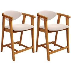 Kit 02 Banquetas Baixa Cozinha Sala de Jantar Bancada Cecília L02 Suede Bege - Lyam Decor