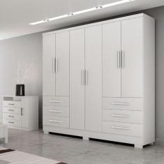 Guarda Roupa Agata 6 Portas 6 Gavetas com 6 Pés Clic Móveis, Branco
