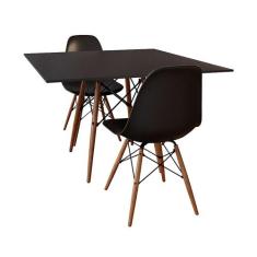 Conjunto de Mesa de Jantar Eames Eiffel Quadrada 90cm Tampo de Madeira