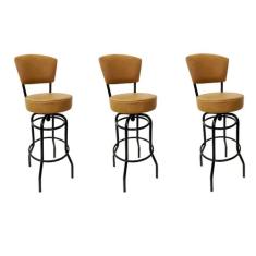 Kit 3 Banquetas Bar Bancada Média Altura 65cm Preta Giratória Encosto 