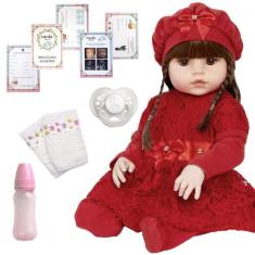 Boneca Reborn de Silicone Realista Pode Dar Banho 13 Itens - Cegonha R