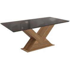 Mesa p/ Cozinha Amora c/ Tampo Madeirado c/ Vidro 90x160cm Nogueira/Preto fosco/Vidro preto - Kappesberg