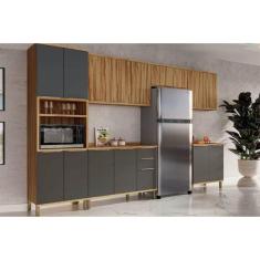 Cozinha Modulada Completa Sauvignon 6 Peças (3Aéreos+2Balcões+1TorreQuente) C6P92 Amendoa/Grafite - Ronipa