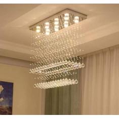 Lustre de Cristal para sala com 70 cm de altura base de inox 70X20 cm 