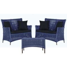 2 Sofá Área e Mesa Igapó Alumínio Pintura Marrom Corda Náutica Estofado Impermeável Almofada 12 Trama