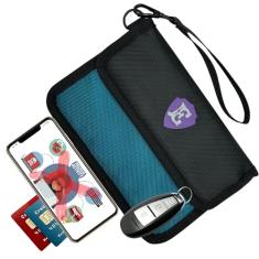 Bolsas Faraday grandes para telefones com dois bolsos, manga com bloqueio de RFID, escudo de bloqueio de sinal, protetor de chaveiro Faraday, bolsa RFID Faraday para chaveiro com alça removível, fecho