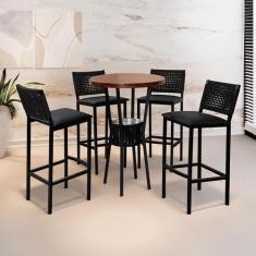 Conjunto com Mesa Bistrô Redonda e 4 Banquetas Madri Preto e Marrom - 