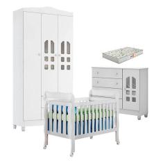 Quarto De Bebê New Selena 3 Portas Com Berço Lila E Cômoda Selena Branco Brilho E Colchão Gazin – Carolina Móveis