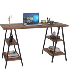Mesa Para Escritório Estilo Industrial Cavalete Form C01 135cm Nogal -