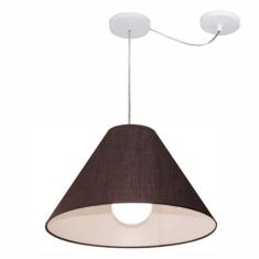 Lustre Pendente Cone Com Desvio De Centro Vivare Md-4272 Cúpula Em Tecido 15x40cm - Bivolt Café 127/220v
