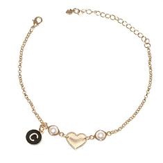 Pulseira Coração Com Pedra Perola Folheado A Ouro