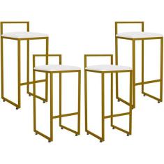 Kit 04 Banquetas Alta Para Cozinha Sala De Jantar Hanna L02 Dourado Co