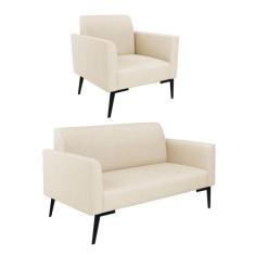 Sofá Namoradeira com Poltrona Pés Villach Marisa Linho Bege A19 - DRos