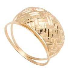 Anel de Ouro Amarelo 18k Maglia Gialla Aro Duplo e Chapa Desenhada - M