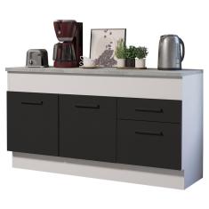 Balcão de Pia Madesa Agata 150 cm 2 Portas e 2 Gavetas (Com Tampo) - Branco/Preto