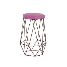 Banqueta Rubel Base Bronze Veludo Rosê Gran Belo