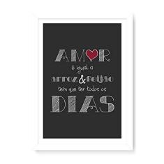 Arte Maníacos Quadro Decorativo Amor é Igual a Arroz e Feijão - 23x16,25cm (Moldura caixa em laca branca)