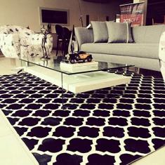 Tapete em Couro, Desenho Geométrico, Tapecouro, Preto/Branco