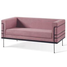 Sofá 2 Lugares Le Corbusier Daf Móveis 136 Cm Em Madeira Eucalipto Espuma D28 Veludo Rosa Base Aço