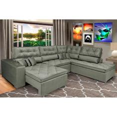 Sofa de Canto Retrátil e Reclinável com Molas Cama inBox Platinum 3,34x2,36 Tecido Suede Cinza