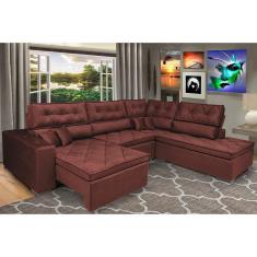 Sofa de Canto Retrátil e Reclinável com Molas Cama inBox Platinum 3,34x2,36 Tecido Suede Vinho