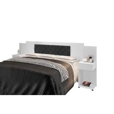 Cabeceira Box Bruna Branco com Capitonê Preto