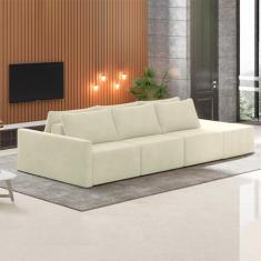 Sofá Ilha Modulado Milos 312cm Puff Lateral Veludo Bege G33 - Gran Belo
