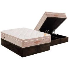 Cama Box Baú Queen: Colchão Espuma Ortobom D33 Viscoelástico Apollo Viscomemory + Base CRC Suede Brown(158x198)