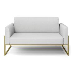 Sofá Namoradeira Base Industrial Alta Dourado Marisa Linho Cinza A05 D03 - D\`rossi