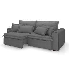 Sofá 3 Lugares Retrátil e Reclinável Cannes Linho Bouclé Grafite 240 cm