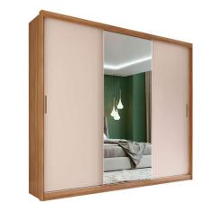 guarda-roupa casal com espelho dalila flex com prateleiras 3 pt 4 gv amêndola e off white