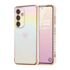 ZTOFERA Capa para Samsung Galaxy S23 FE de 6,4 polegadas, linda capa colorida com borda de revestimento iridescente com padrão de corações de amor, proteção de lente de câmera à prova de choque para