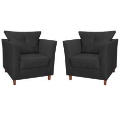 Kit 02 Poltronas Decorativa Isis Pés de Madeira Suede Preto - DS Estof