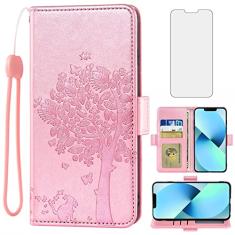 Asuwish Capa carteira compatível com iPhone 13 de 6,1 polegadas e protetor de tela de vidro temperado flip alça de pulso porta-cartão capa de celular para iPhone13 5G i i-Phone i13 iPhone13 capa