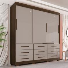 Guarda Roupa com Pés Casal 3 Portas 9 Gavetas Luana Savana/Off