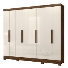 Guarda Roupa Casal Diplomata 8 Portas Castanho Wood Off White Moval