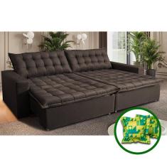 Sofá Sem Caixa Retrátil Reclinável 2,95m Cama Inbox França Velusoft Café