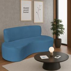 Sofá Curvo 2 Lugares Amsterdã 160cm Linho - Amarena Móveis, Azul Royal