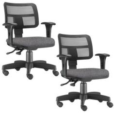 Kit 02 Cadeiras Giratória Zip Executiva Ergonômica Escritório Linho Ci
