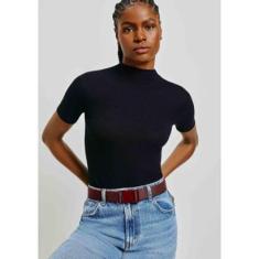 Blusa Básica Feminina Gola Alta Em Ribana Canelada - Laranja XXG-Feminino