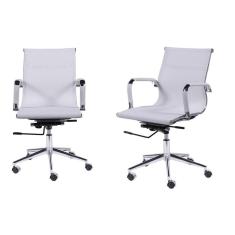 Kit 02 Cadeiras Boxbit Eames Office Tela Baixa Branca Base Rodízio