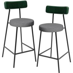 Kit 02 Banquetas Baixa Cozinha E Sala Jantar Bancada Milão L02 Facto Verde Cinza Escuro - Lyam Decor