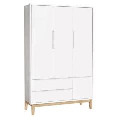 Guarda Roupa Infantil New Classic 3 Portas Branco Com Pés Madeira Natural - Reller