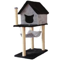 Arranhador Para Gatos Casa Com Rede - Preto Com Cinza - Akara Do Gato