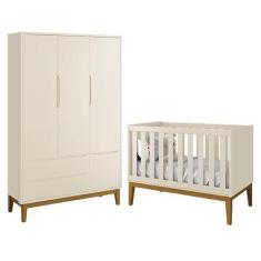 Jogo de Quarto Infantil Guarda Roupa 3 Portas e Berço Classic com Pés 