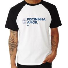 Camiseta Raglan Piscininha amor - Foca na Moda, Branco, Preto, G