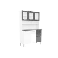 Cozinha Compacta Gourmet C/ 6 Portas (3 C/ Vidro) E 2 Gavetas Branco/Preto - Bertolini