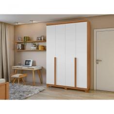 Guarda-roupas 4 Portas 2 Gavetas 100% Mdf Alonzo Sem Espelho E Com Pés Amendoa Clean Branco