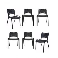 Kit 6 Cadeiras Iso Para Escola Escritório Comércio Preta Base Preta